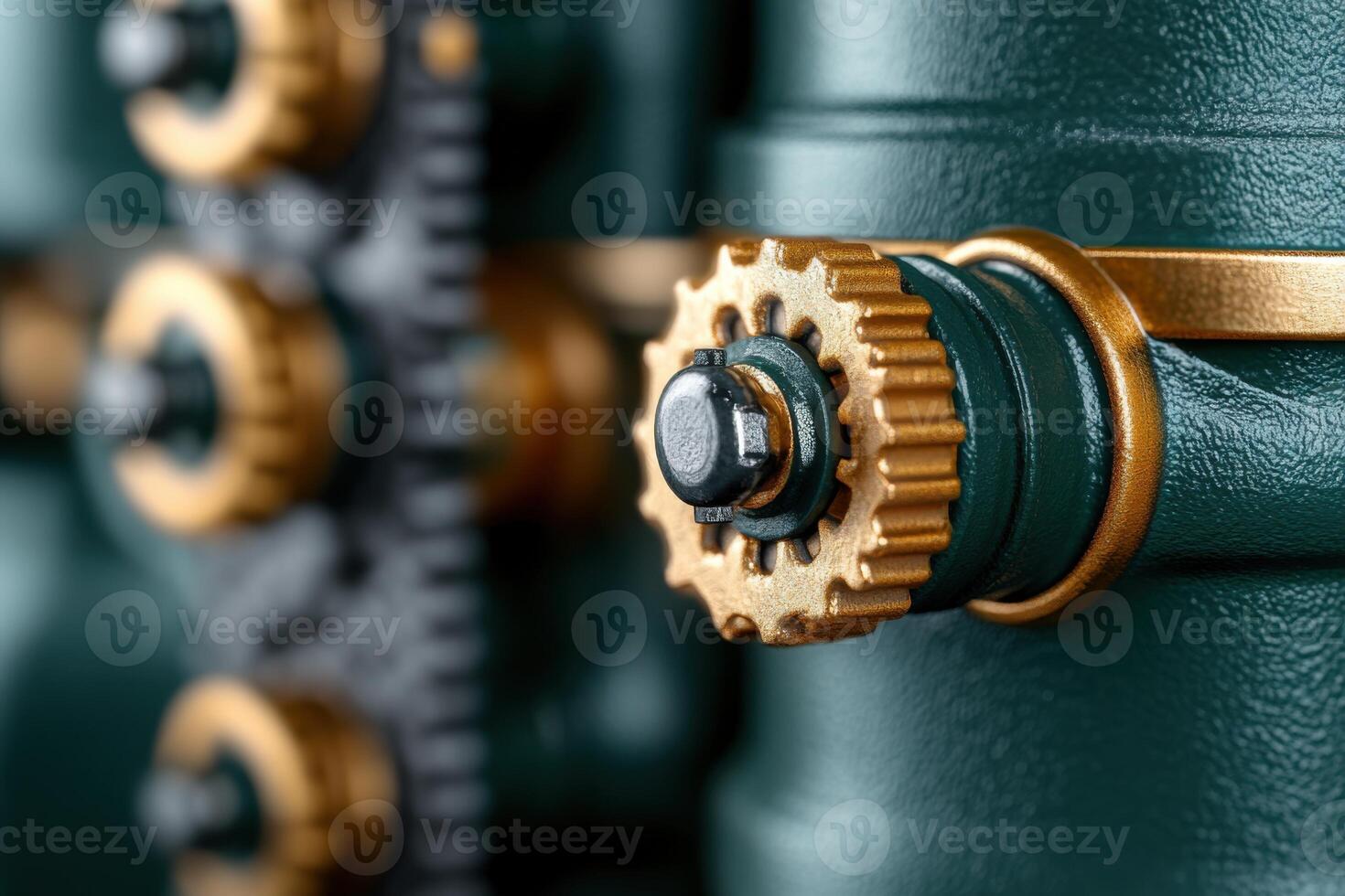 Detailed view of a vintage engine showcasing unique gear design and vibrant paint highlights in a classic style photo