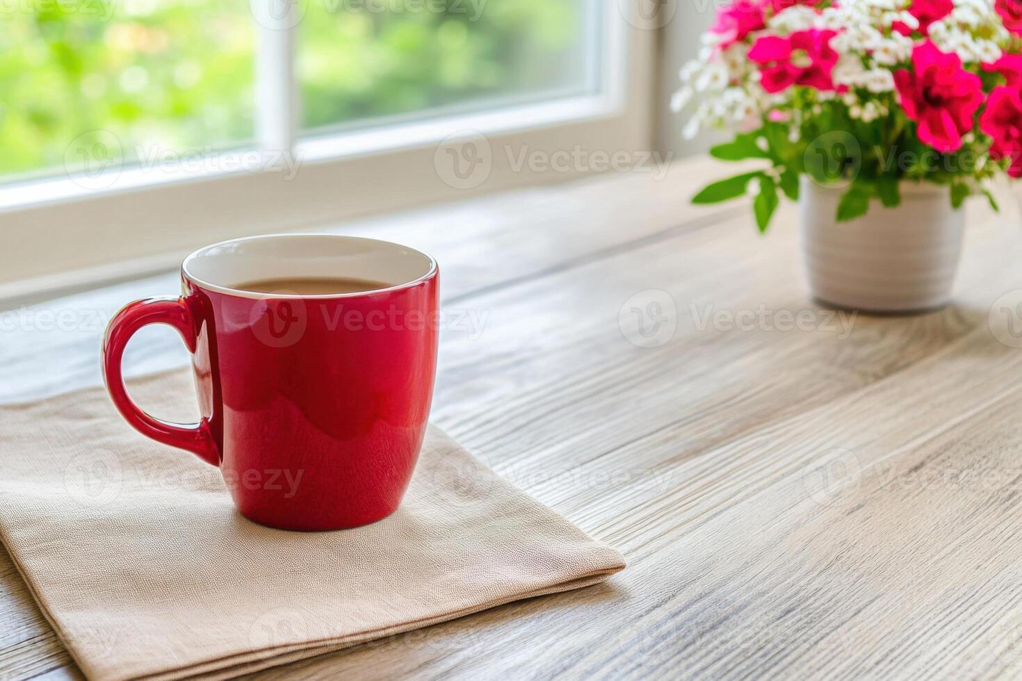 Rustic breakfast table setup featuring warm colors, floral accents, and comforting coffee mug perfect for a relaxing morning ambiance photo