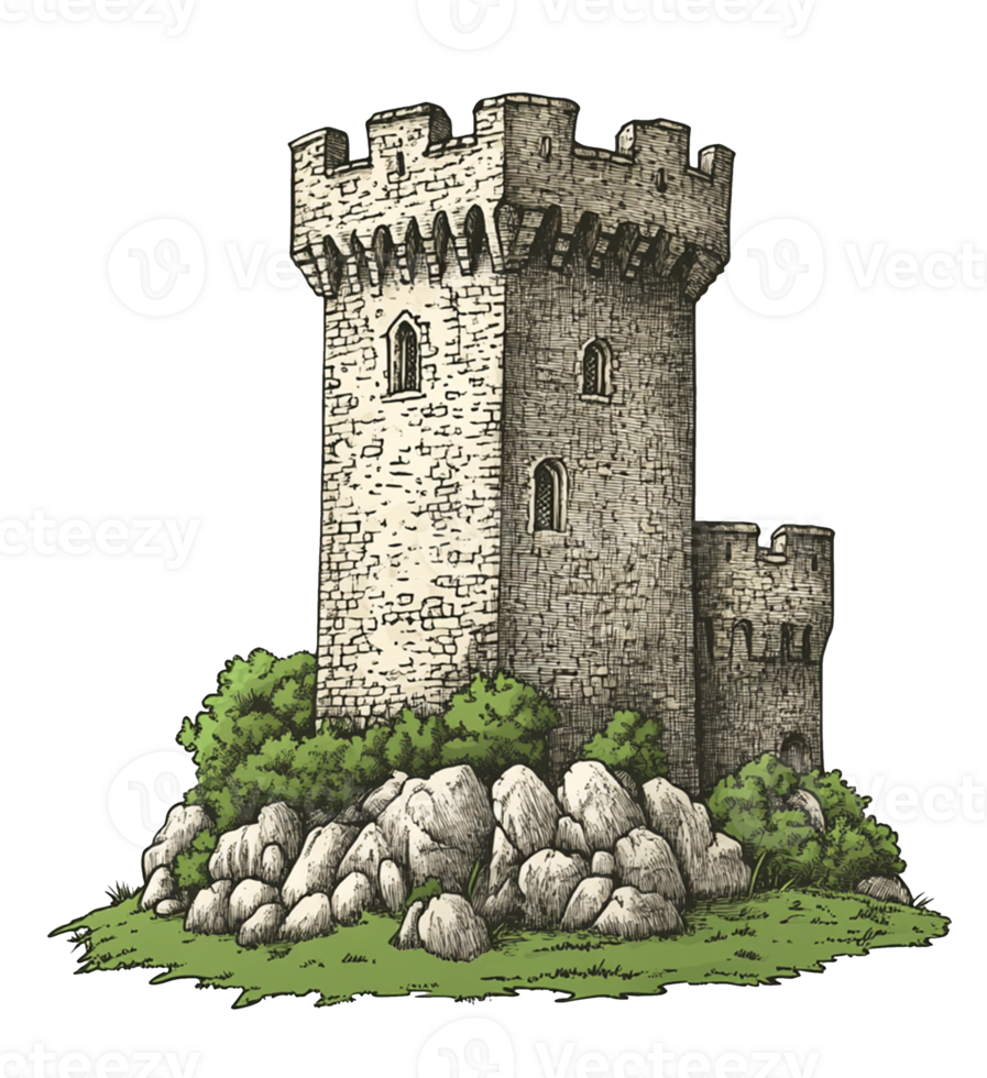 Majestic Stone Castle with Grassy Lawn Perfect for Backgrounds png