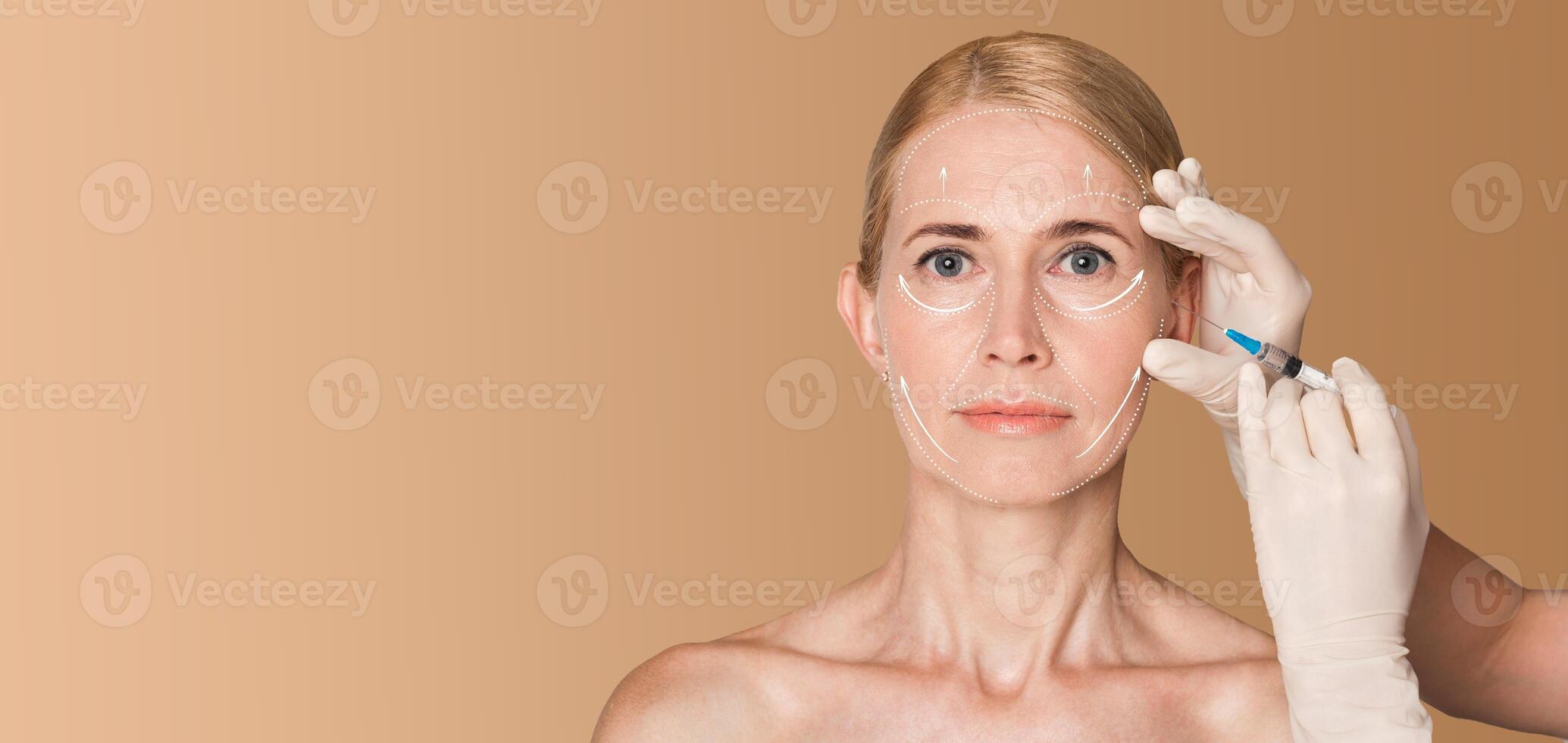 A woman is focused on her beauty routine while receiving skin treatment. She appears tranquil, showcasing the importance of self-care and pampering in a serene, isolated environment. photo