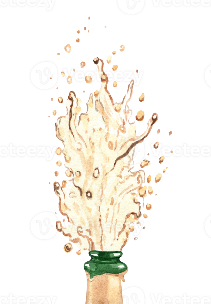 Watercolor splashing champagne bottle hand drawn isolated png