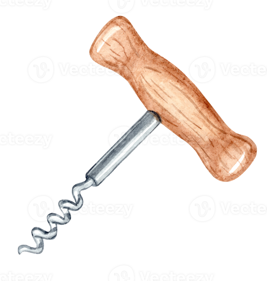 Watercolor bottle corkscrew equip isolated png