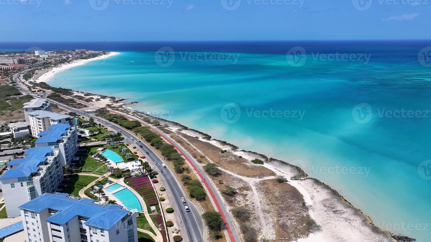 Stunning Palm Beach in Oranjestad Caribbean Netherlands in Aruba . Blue Sea Tourism. photo