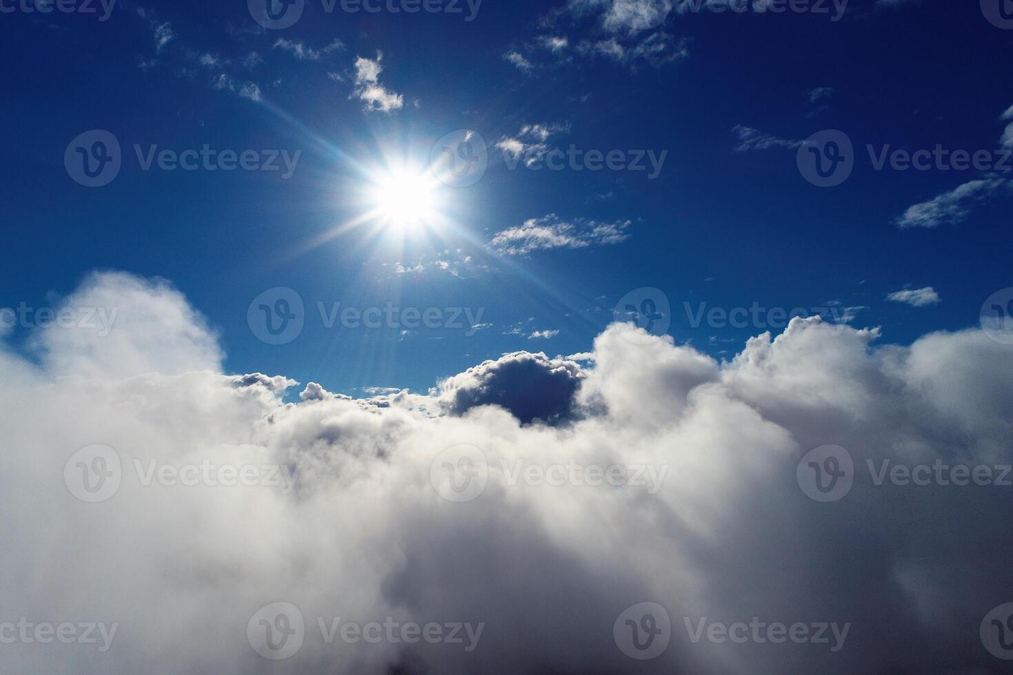 Above Cumulus Clouds at Atmosphere Sky in Brazil. Texture Aerial View. photo