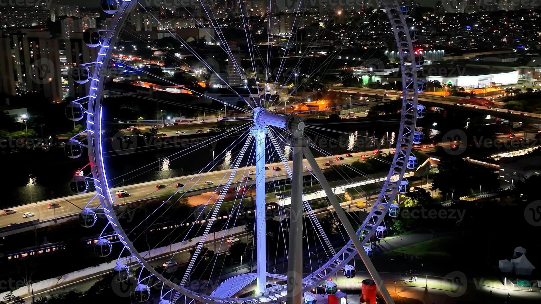 Incredible Ferris Wheel in Marginal Pinheiros Sao Paulo in Brazil . Beautiful Entertainment. photo