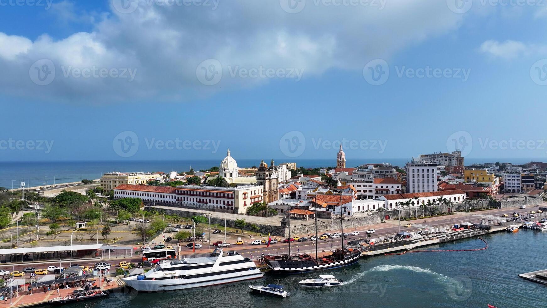 Famous Medieval City in Cartagena das Indias Bolivar in Colombia. Modern Seascape. photo