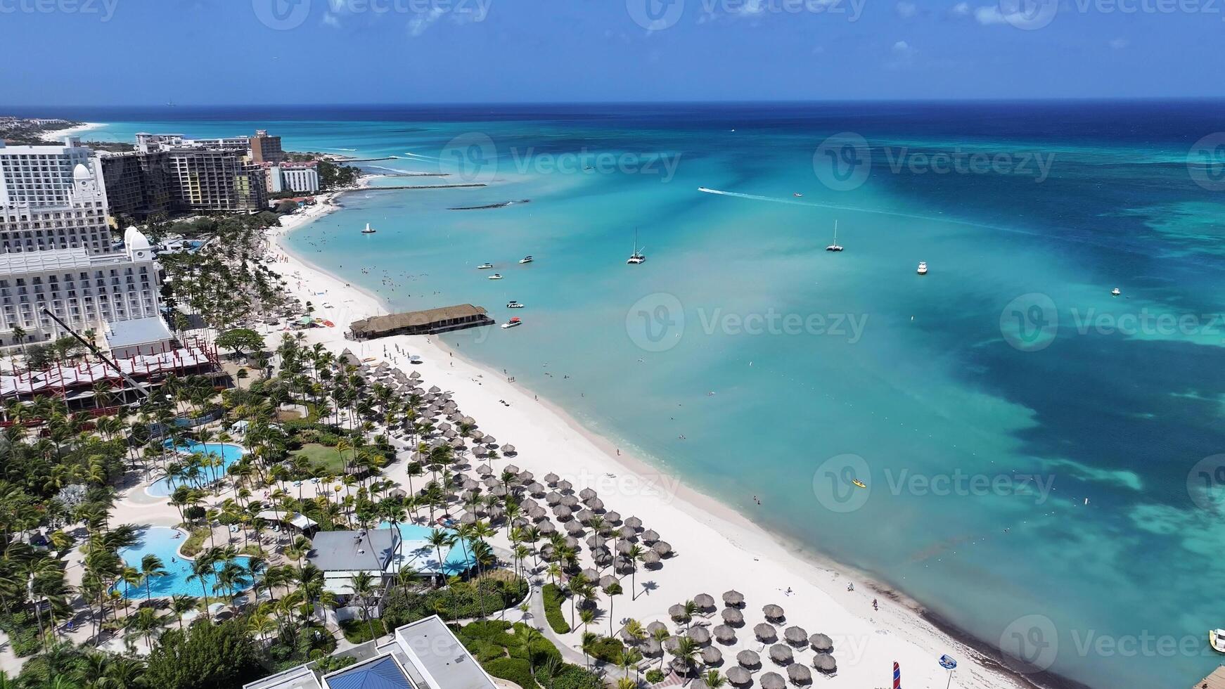 Aerial Landscape of Palm Beach at Oranjestad in Caribbean Netherlands Aruba . Caribbean Background. photo