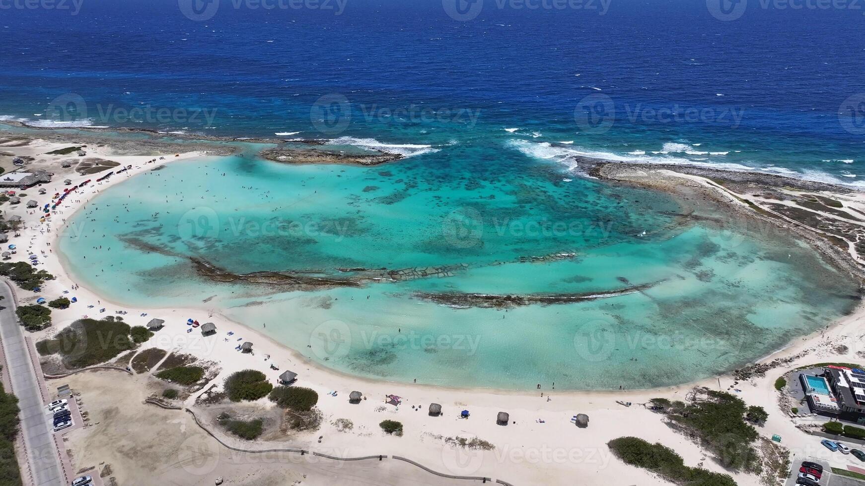 Above Baby Beach at Oranjestad in Caribbean Netherlands Aruba . Aerial Landscape Paradisiac. photo
