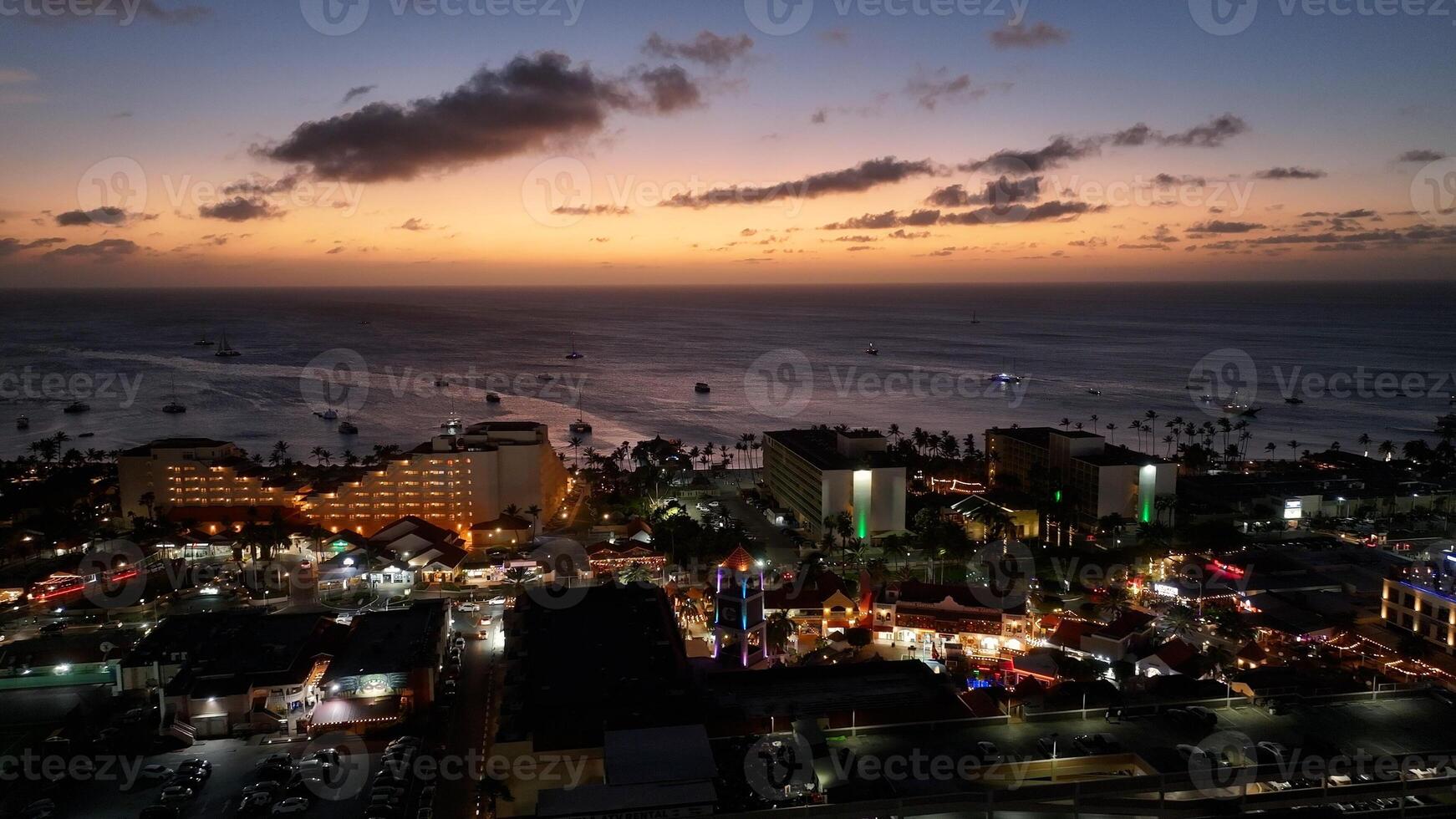 Amazing Caribbean Sunset in Oranjestad Caribbean Netherlands Aruba. photo