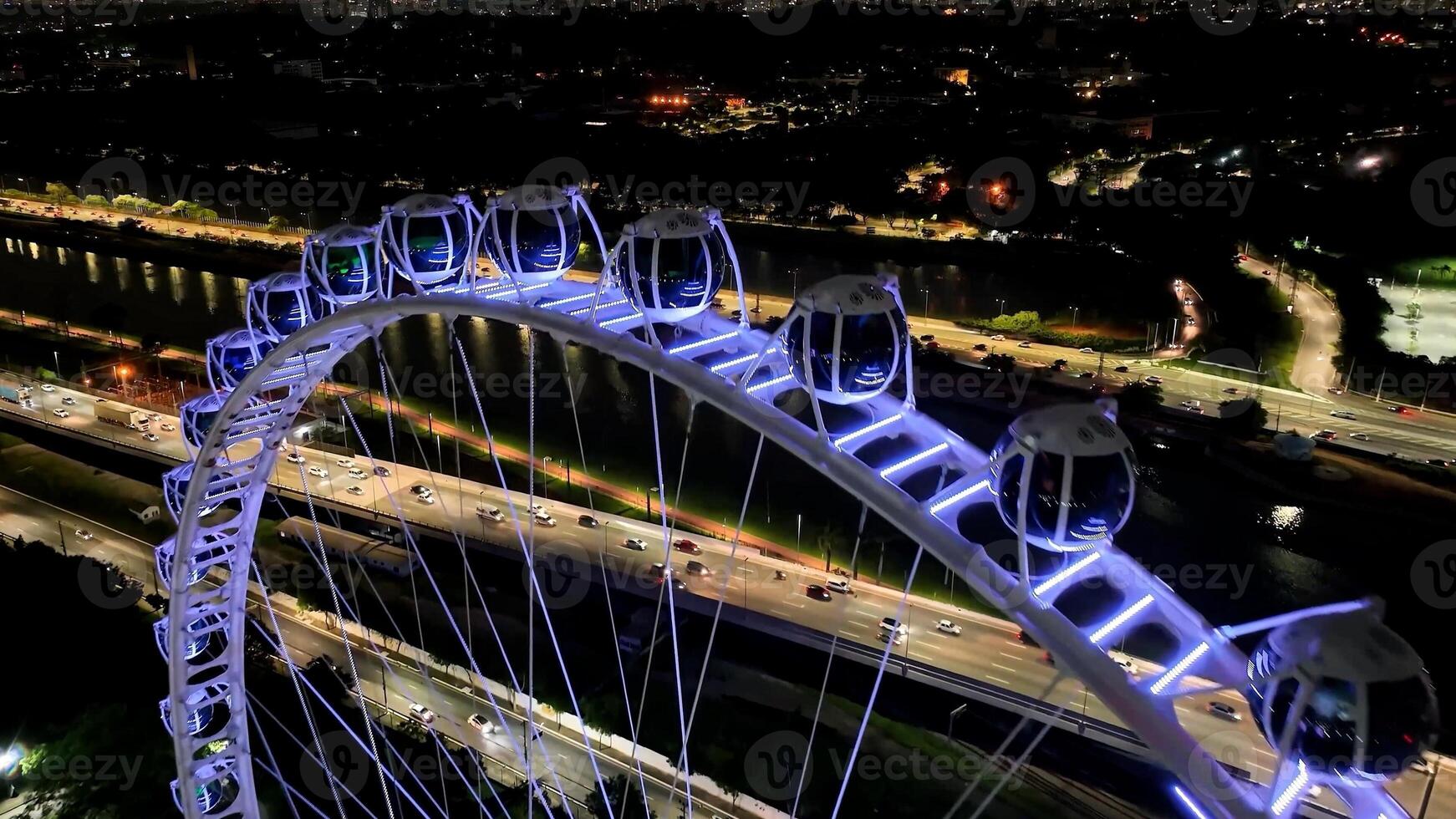 Aerial Ferris Wheel in Marginal Pinheiros Sao Paulo in Brazil . Highway Road Cinematic. photo