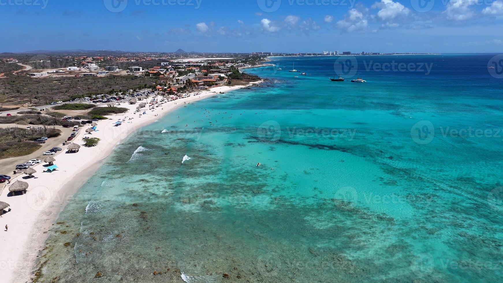 Aerial Arashi Beach in Noord Oranjestad in Aruba. Background Background. photo