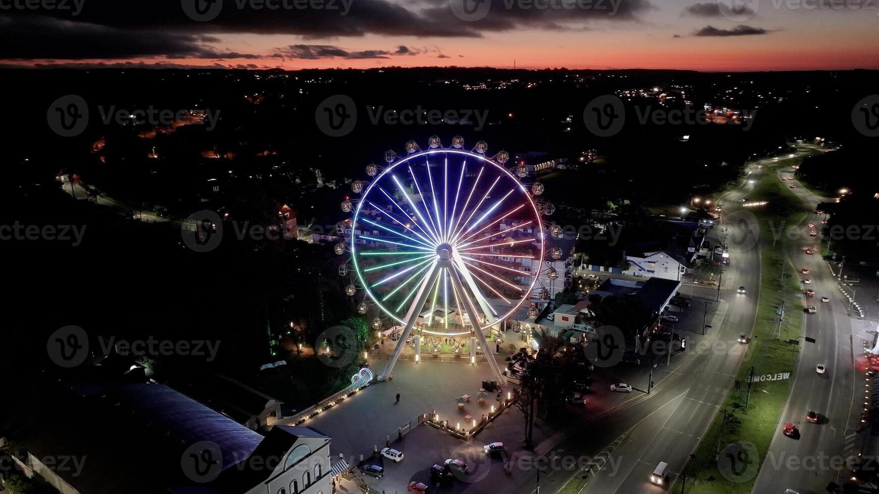 Famous Illuminated Ferris Wheel in Canela Rio Grande do Sul Brazil. Show Trip. photo