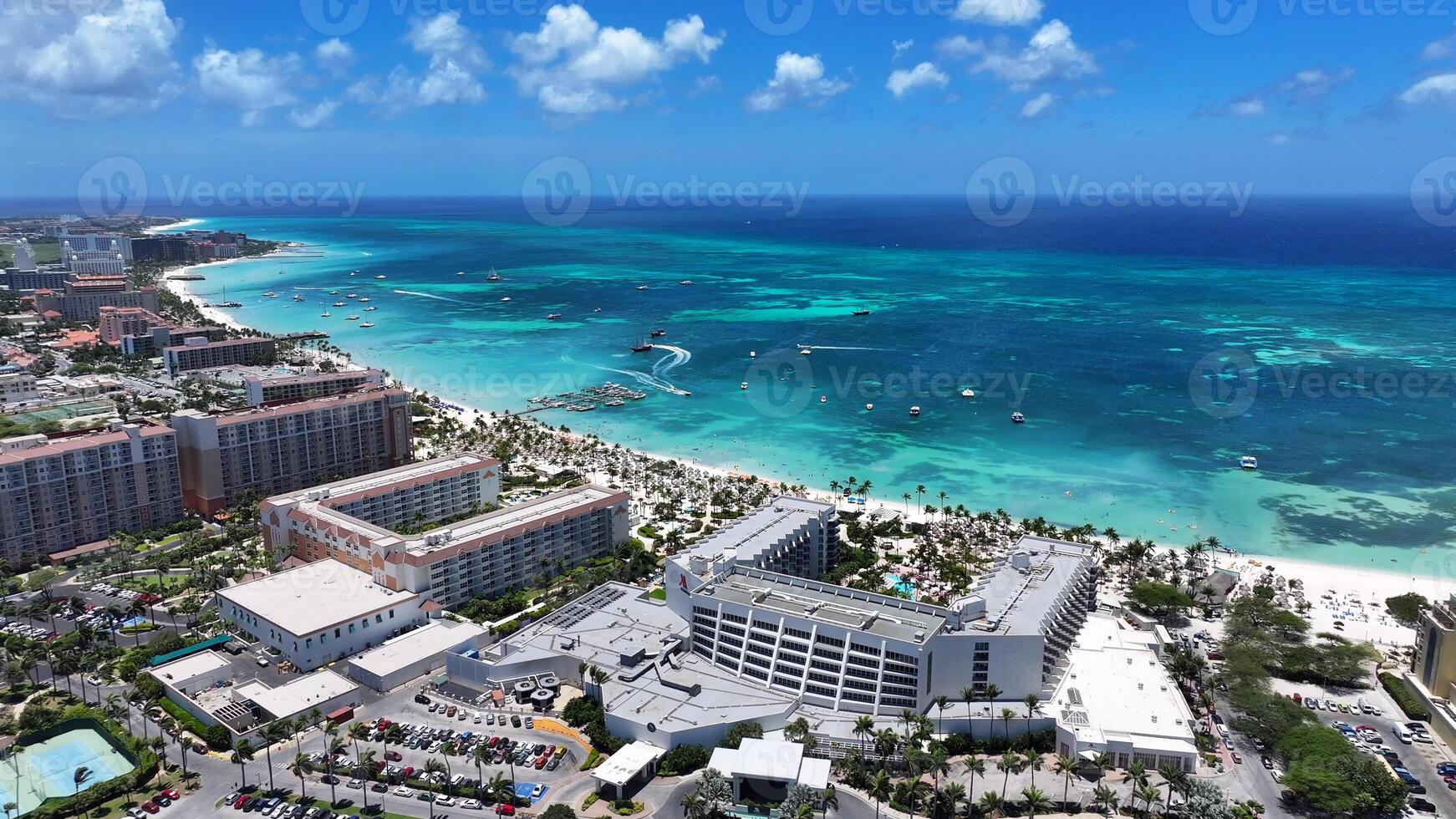 High Angle of High Rise Hotels in Palm Beach Oranjestad Aruba . Island Landscape. photo