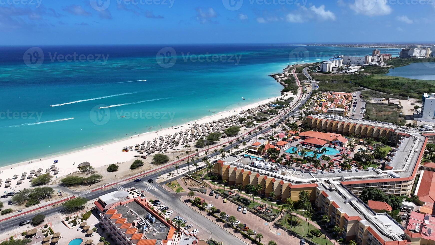 Incredible High Rise Hotels at Eagle Beach Oranjestad Aruba. Tropical Background. photo