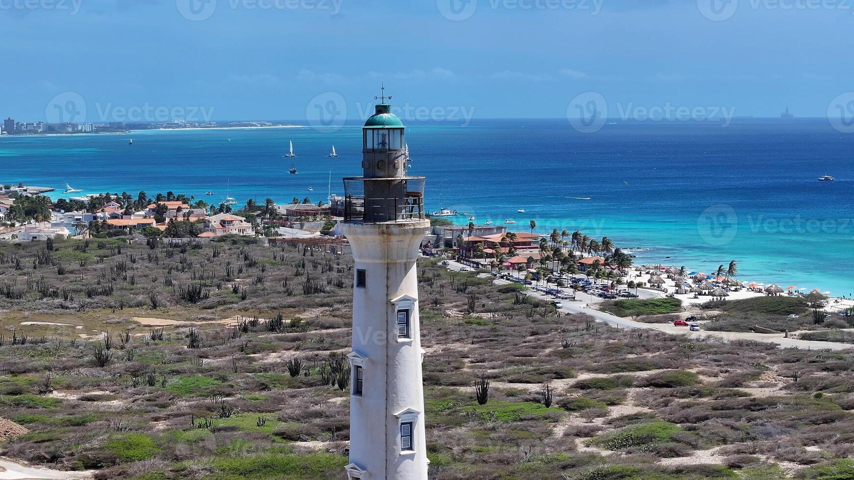 Exterior California Lighthouse in Oranjestad Caribbean Netherlands in Aruba . Aerial View Sun. photo