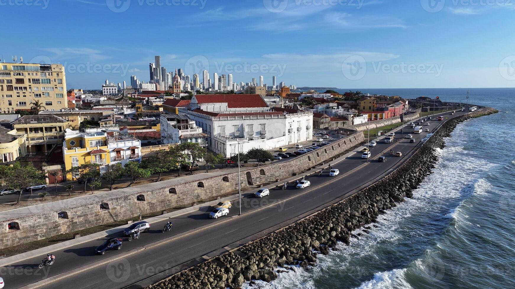 High Angle of Walled City in Cartagena de Indias Bolivar Colombia. photo