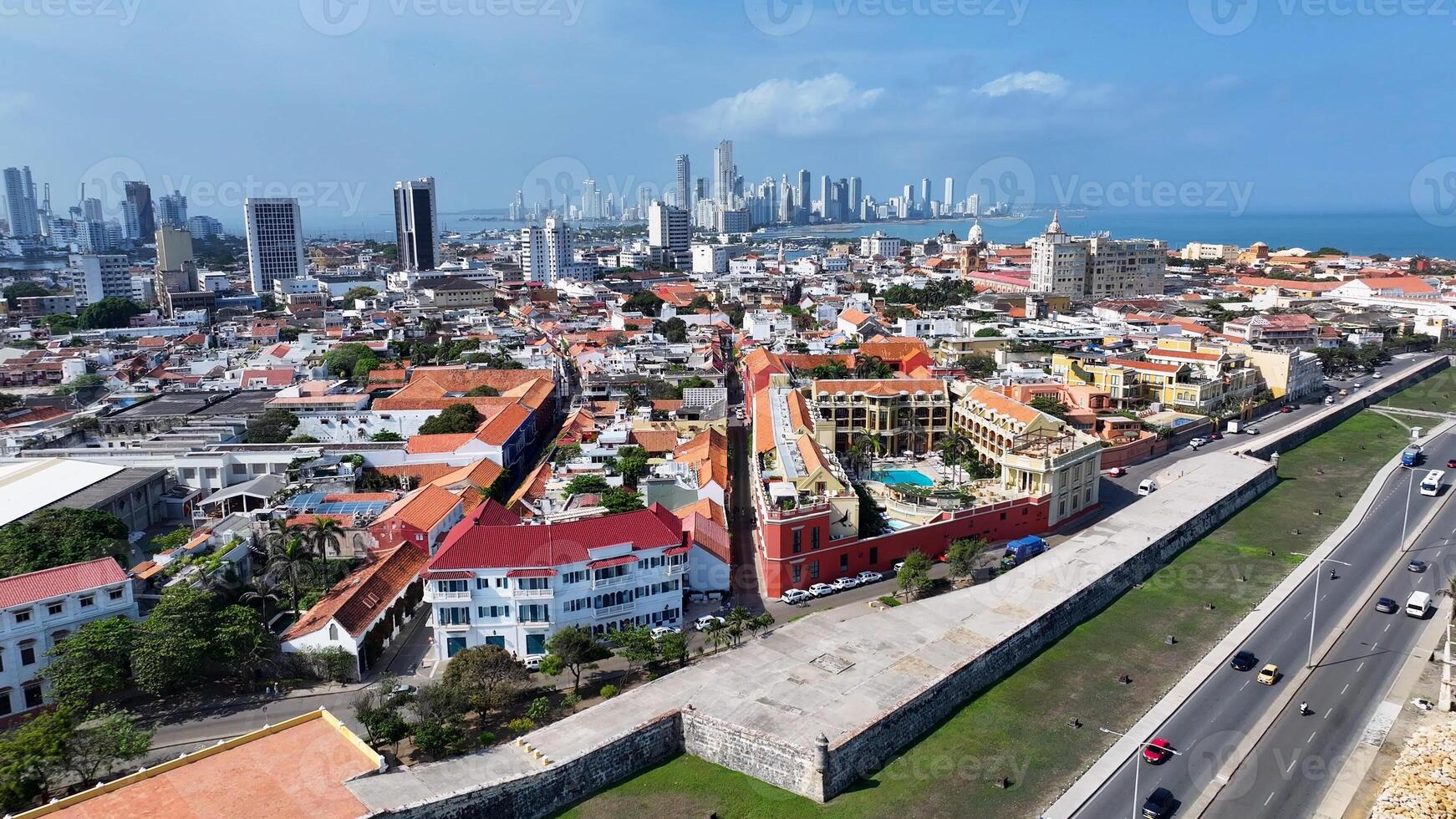 Aerial View of Cartagena Skyline in Cartagena Bolivar Colombia. photo
