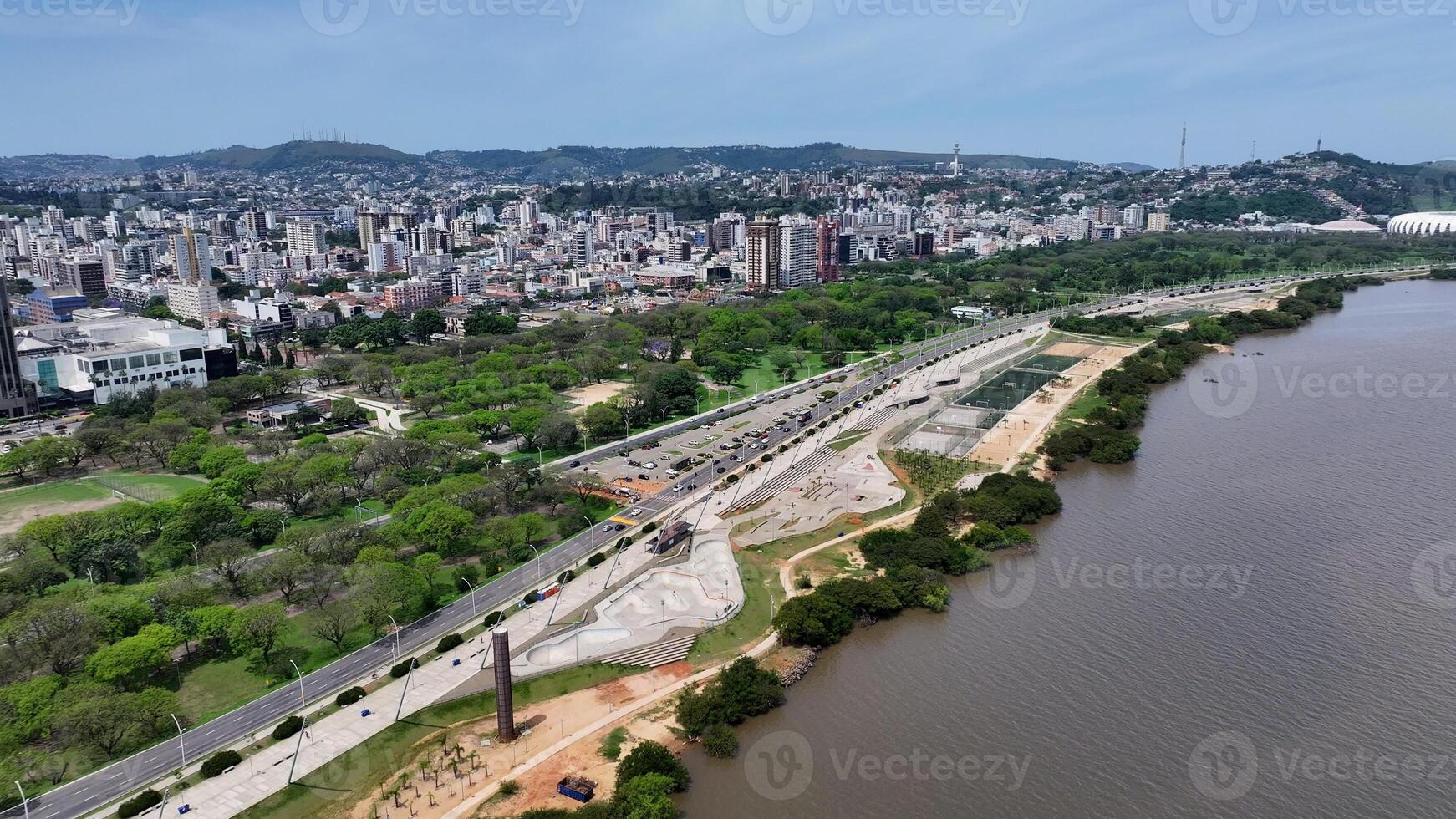 Outside Edge of Guaiba in Porto Alegre Rio Grande do Sul Brazil.. People Downtown. photo