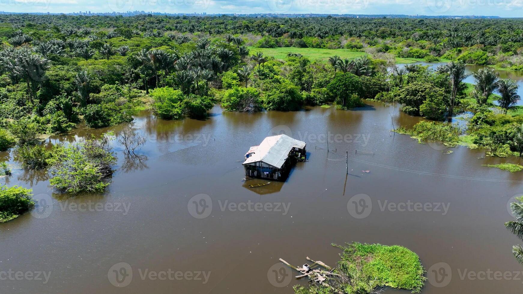Aerial View of Amazonian Rainforest at Manaus Amazonas Brazil. Blockhouse Water. photo