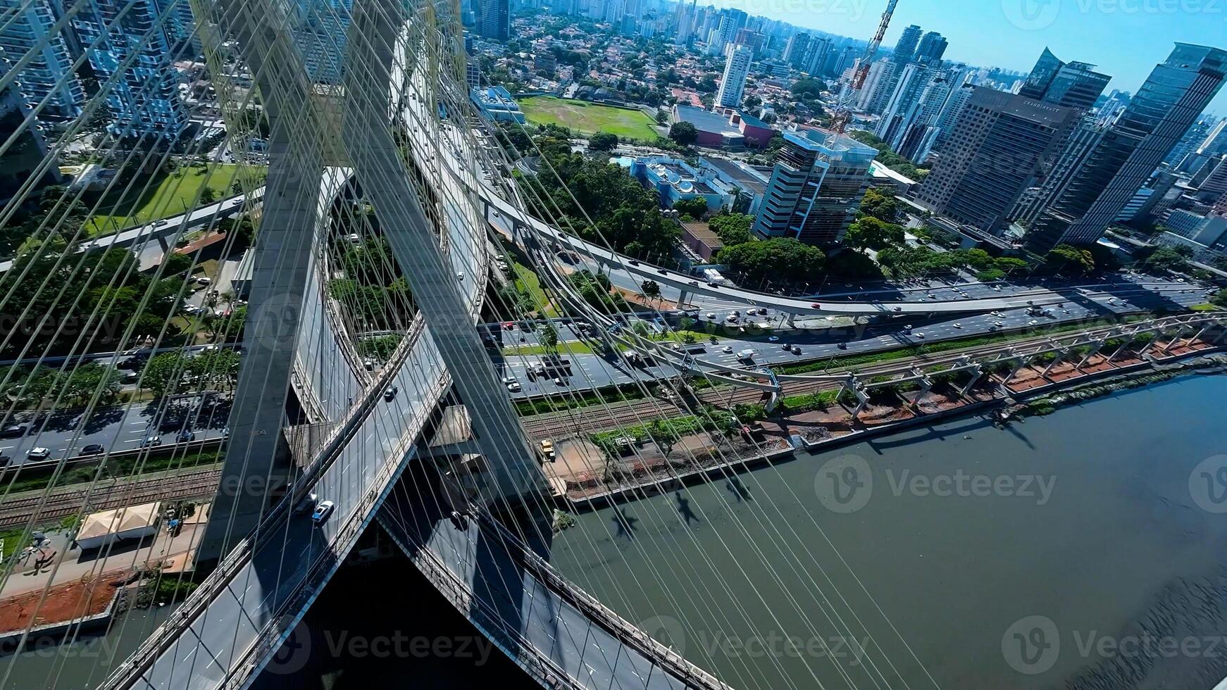 Beauty Cable Bridge in Downtown Sao Paulo Brazil. photo