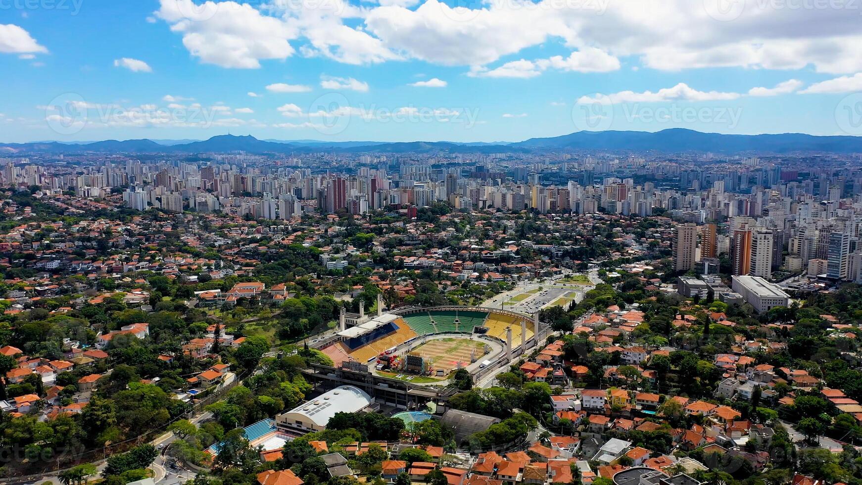 Aerial Landscape of Pacaembu Stadium in downtown Sao Paulo Brazil. photo