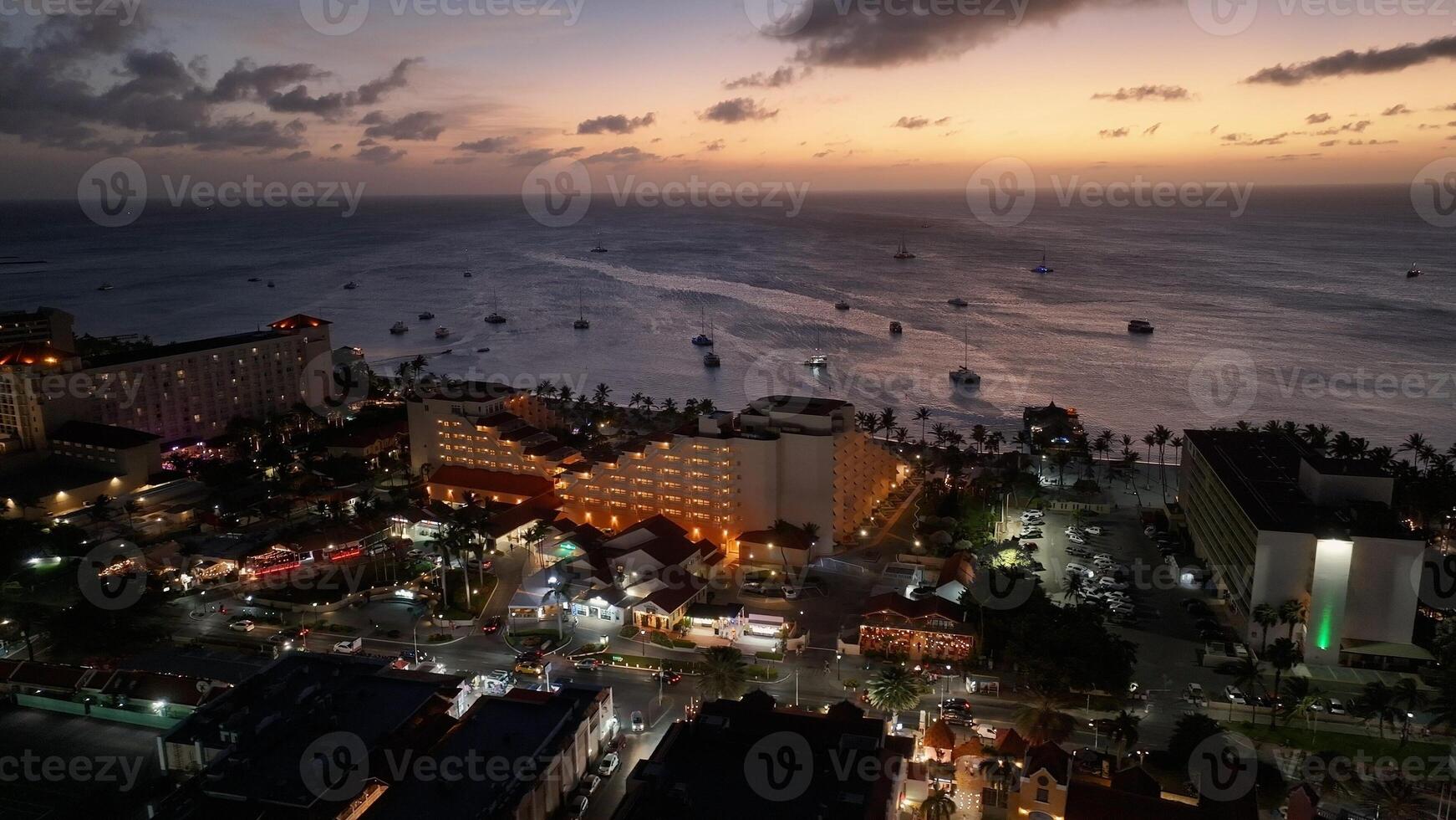 Famous Sunset Skyline in Oranjestad Caribbean Netherlands Aruba. photo