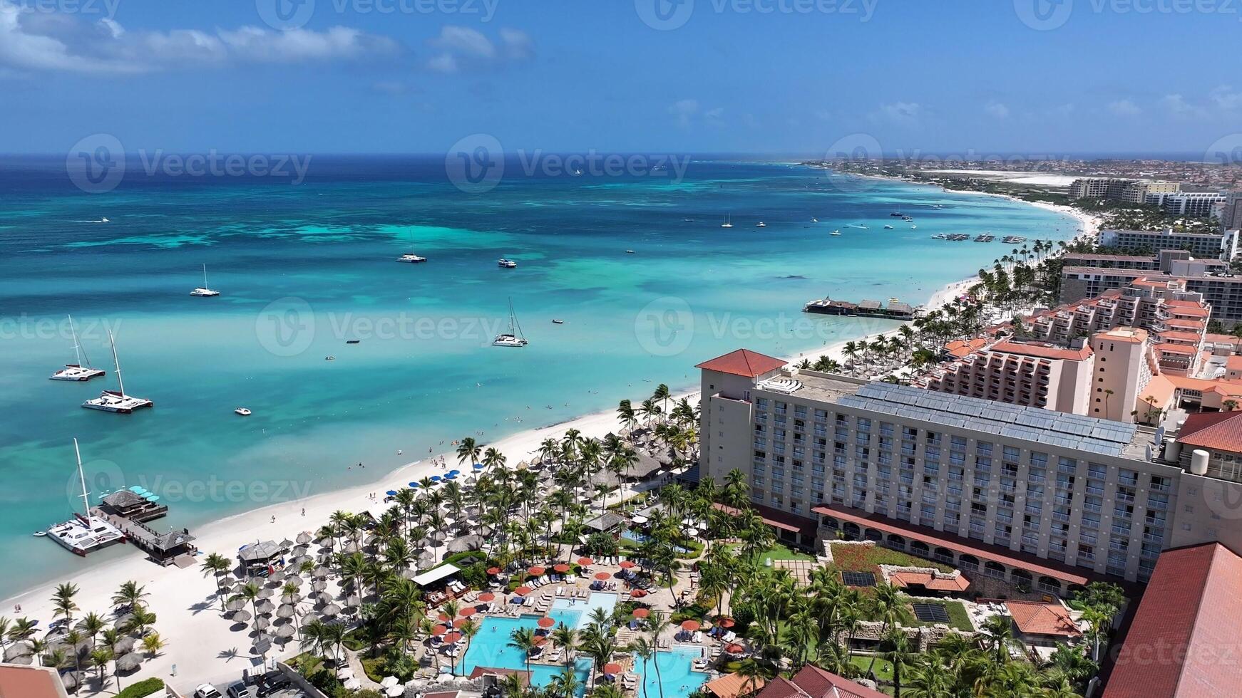 Aerial View of High Rise Hotels in Palm Beach Oranjestad Aruba. photo