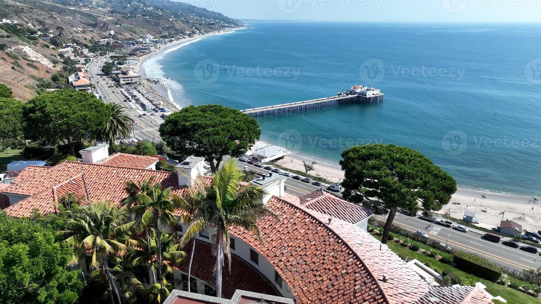 Above view of Malibu Beach in Los Angeles California United States. photo