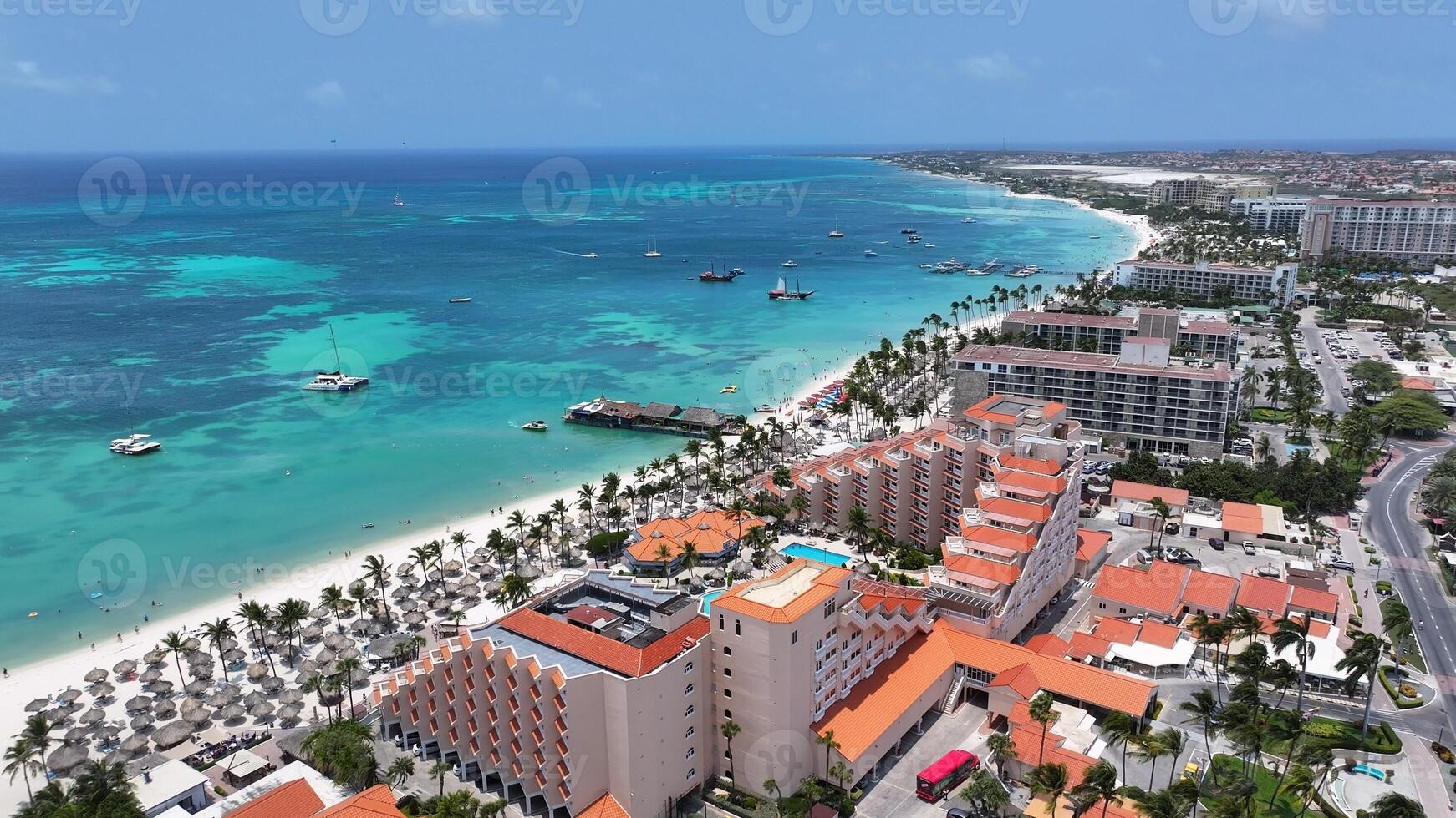 Landmark Palm Beach in Oranjestad Caribbean Netherlands in Aruba.. Sunlight Landmark. photo