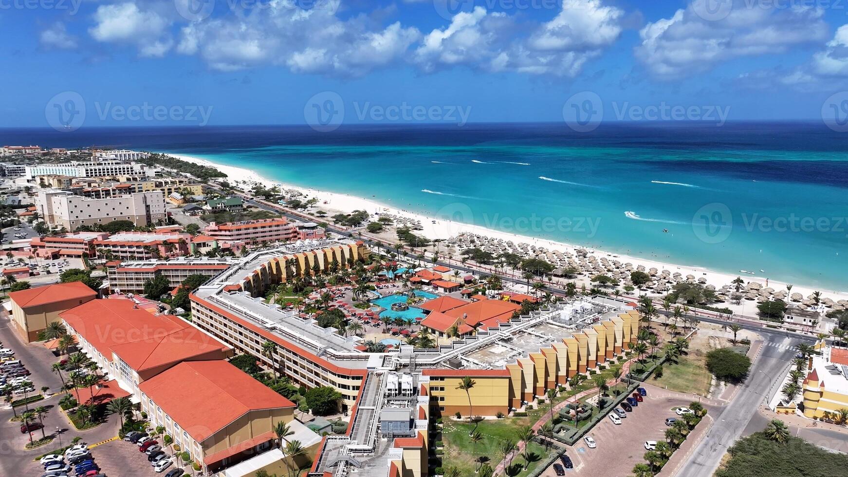 Above view of Eagle Beach in Oranjestad Caribbean Netherlands Aruba. photo