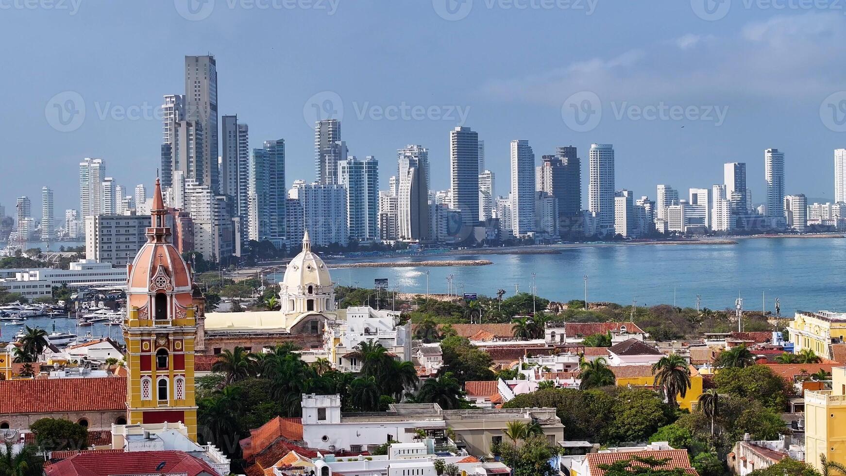 Aerial View of Historic City in Cartagena de India Bolivar Colombia. photo