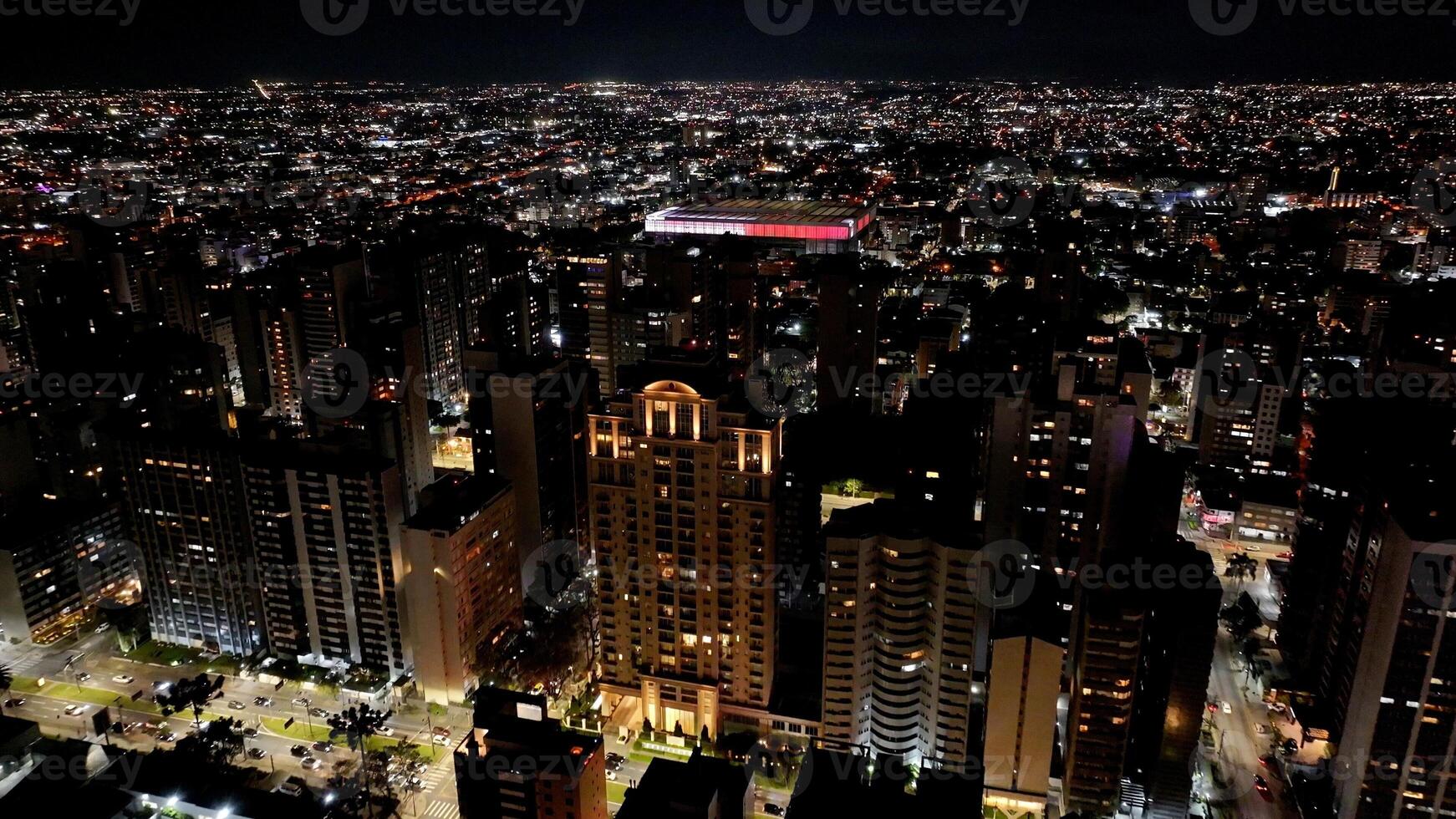 High Angle of Curitiba Skyline in Curitiba Parana in Brazil . Evening Illuminated. photo