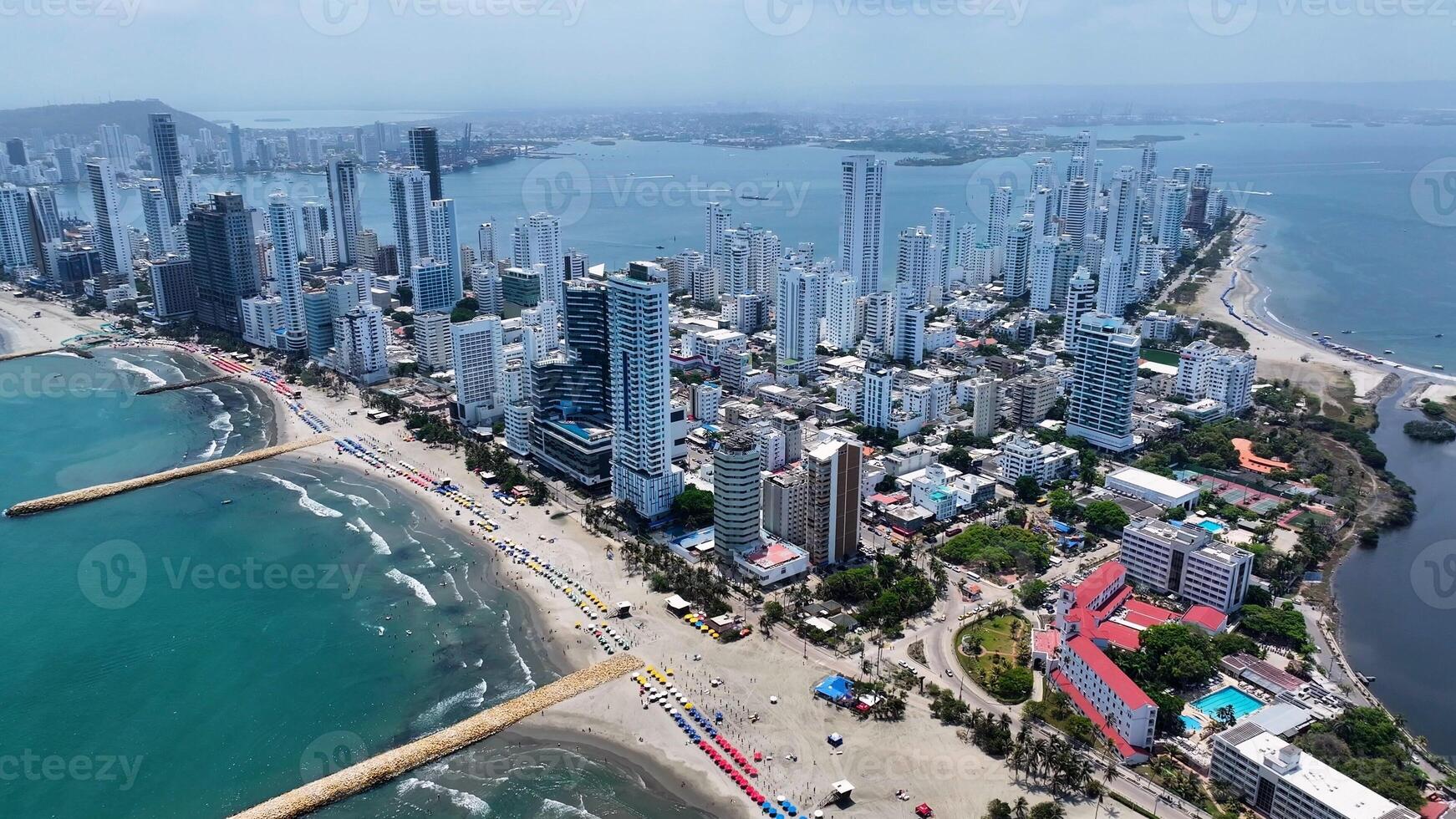 High Angle of Bocagrande at Cartagena Bolivar in Colombia . Aerial Landscape Landscape. photo
