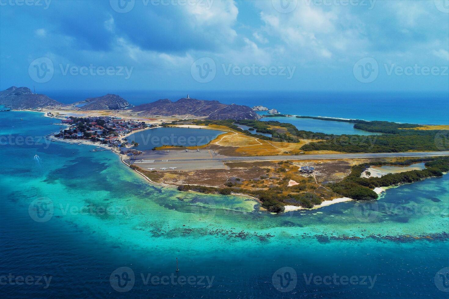 Aerial Caribbean beach in Los Roques Caracas in Venezuela . Vibrant Seaside. photo