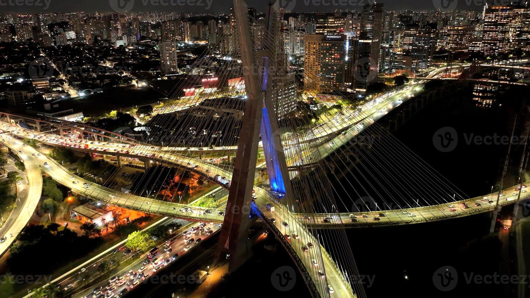 Outdoors Estaiada Bridge in Night City Sao Paulo Brazil. photo