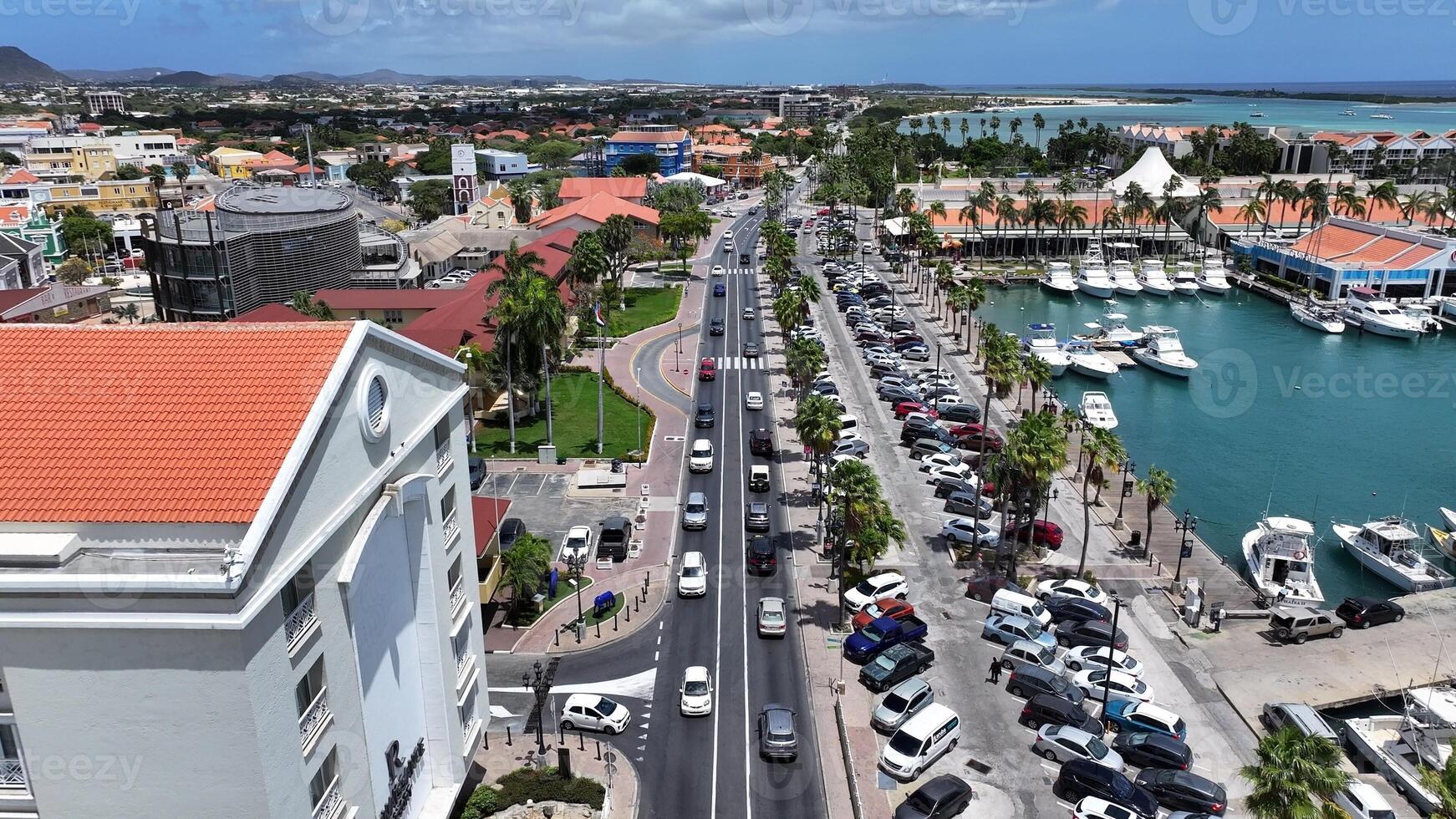 Aerial Downtown City at Oranjestad Caribbean Netherlands in Aruba . Building Netherlands. photo