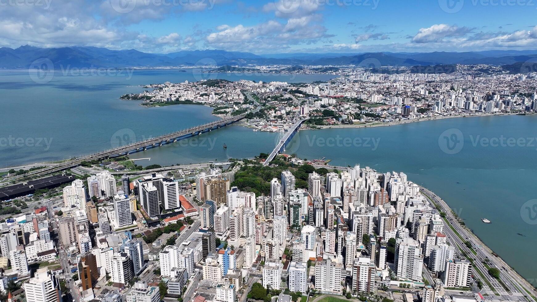 Above view of Florianopolis Skyline in Florianopolis Santa Catarina in Brazil. Coastline Coast. photo