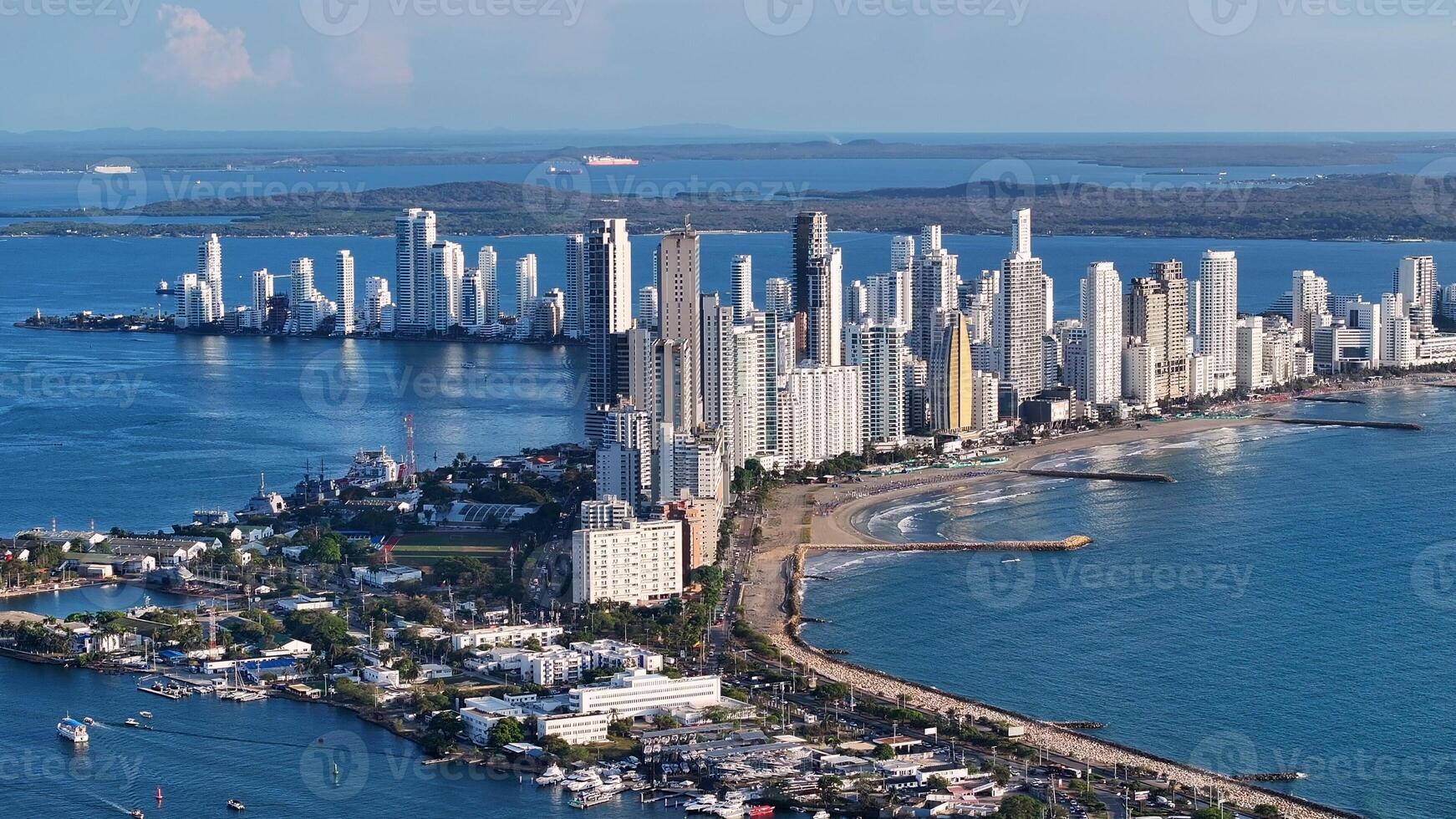 Aerial Landscape of Modern Zone at Cartagena de Indias Bolivar in Colombia. Vacations Scene. photo