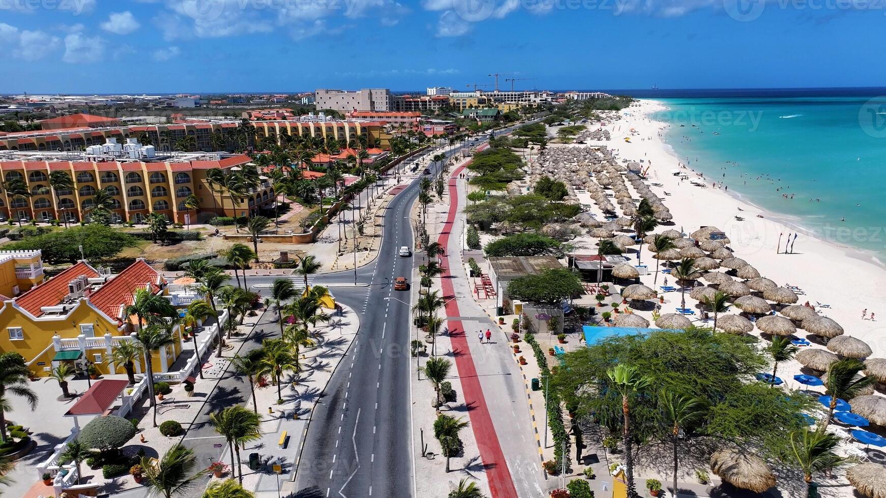 Outside Eagle Beach in Noord Oranjestad Aruba . Landmark Skyline. photo