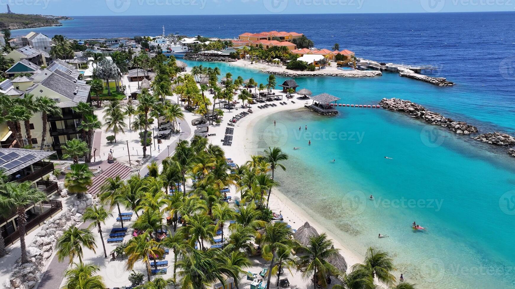 Aerial Beach Resort at Willemstad Netherlands in Curacao. Outdoors Skyline. photo