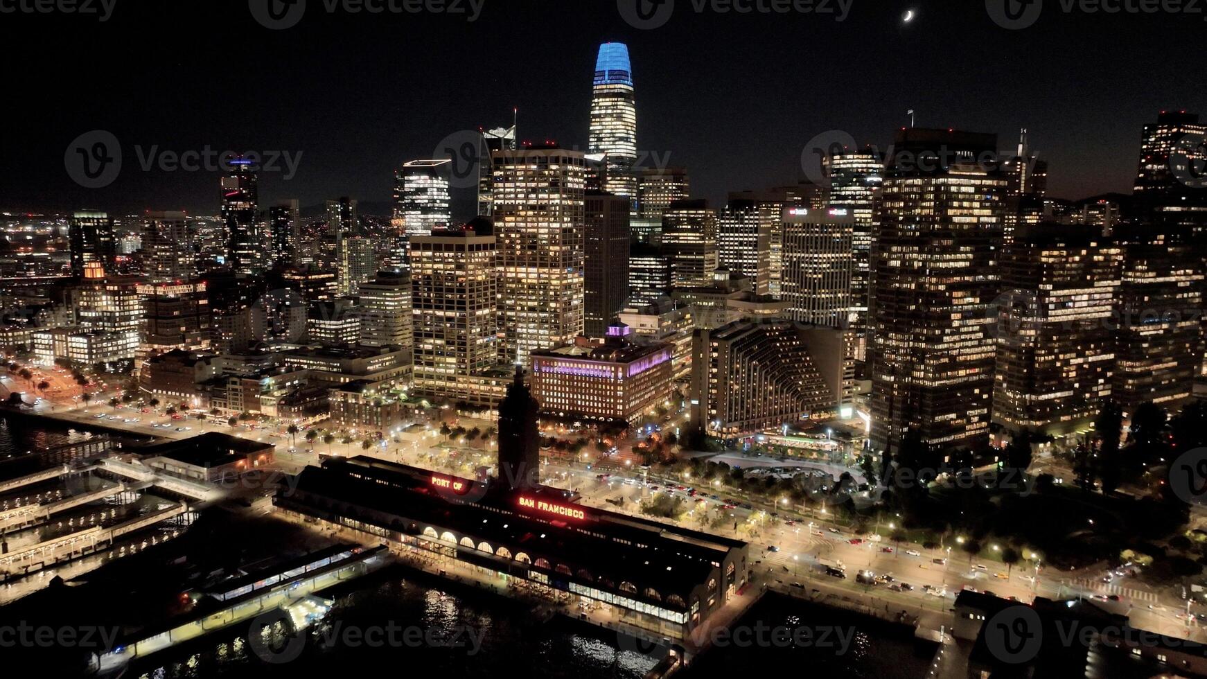 Above view of San Francisco Skyline in San Francisco California in United States. Market Illuminate. photo