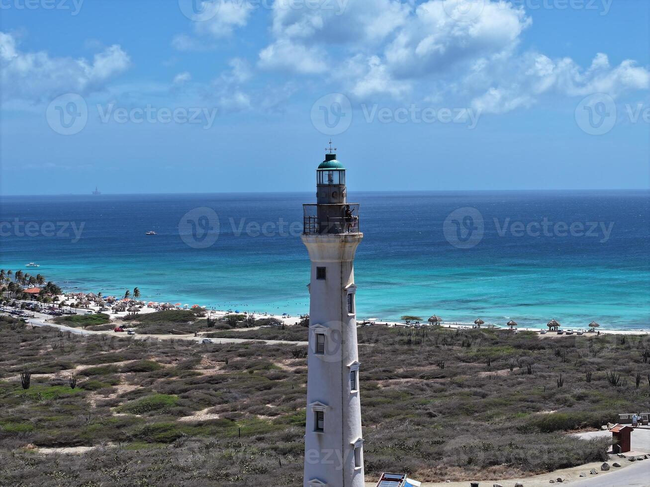 Aerial California Lighthouse in Noord Oranjestad Aruba. photo