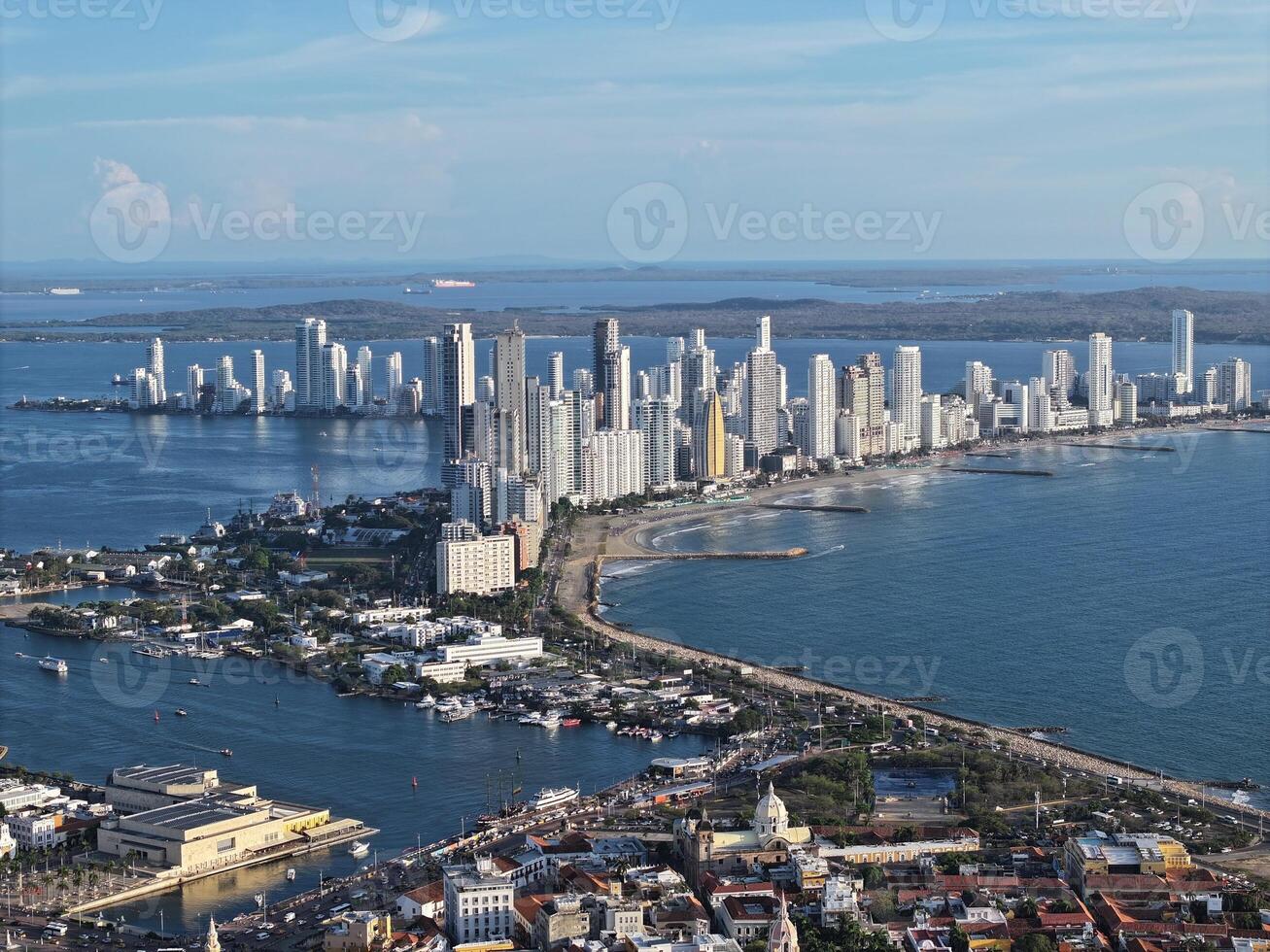 Famous Cartagena Skyline at Cartagena das Indias Bolivar in Colombia. Highrise Buildings Stunning. photo
