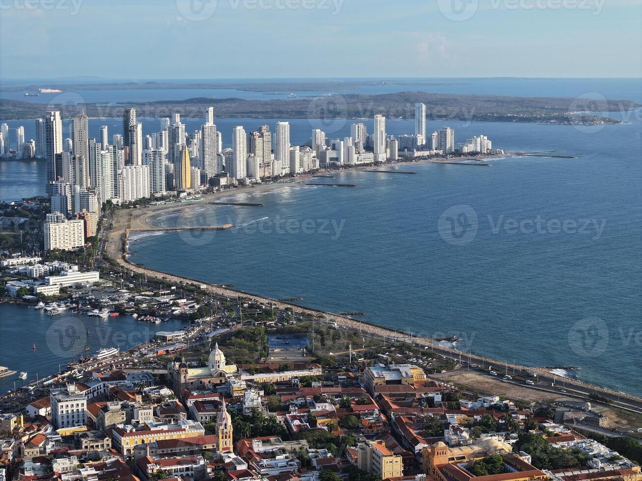 Above Cartagena Skyline in Cartagena de India Bolivar in Colombia . Architecture Background. photo