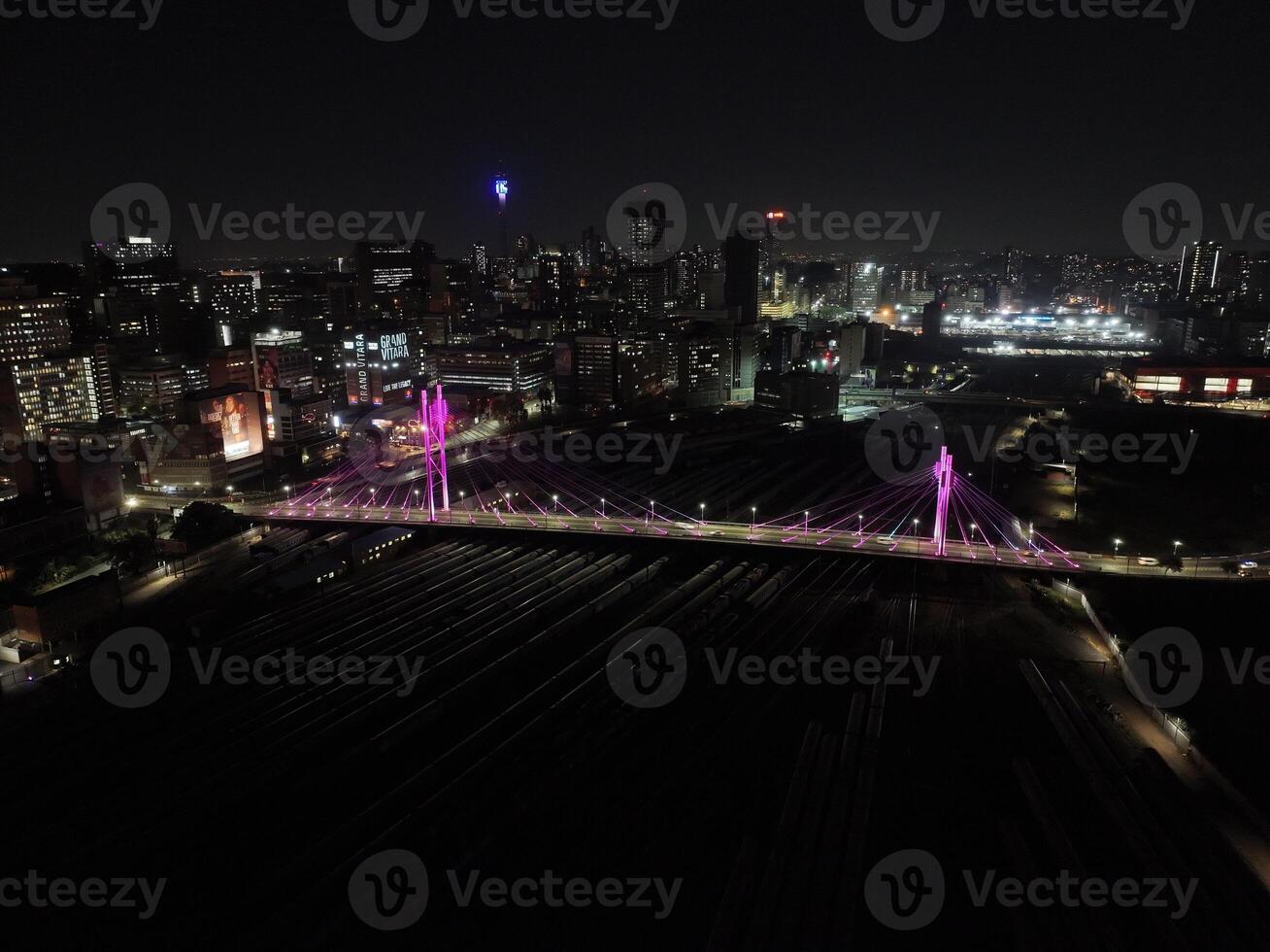 Above Nelson Mandela Bridge in Johannesburg Gauteng in South Africa. Lights Road. photo