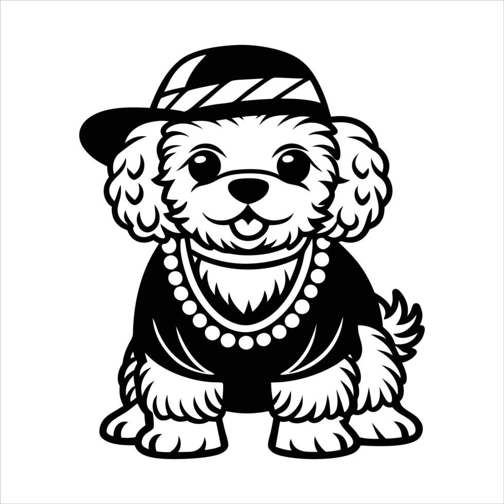Bichon Frise Rapper hat dog vector