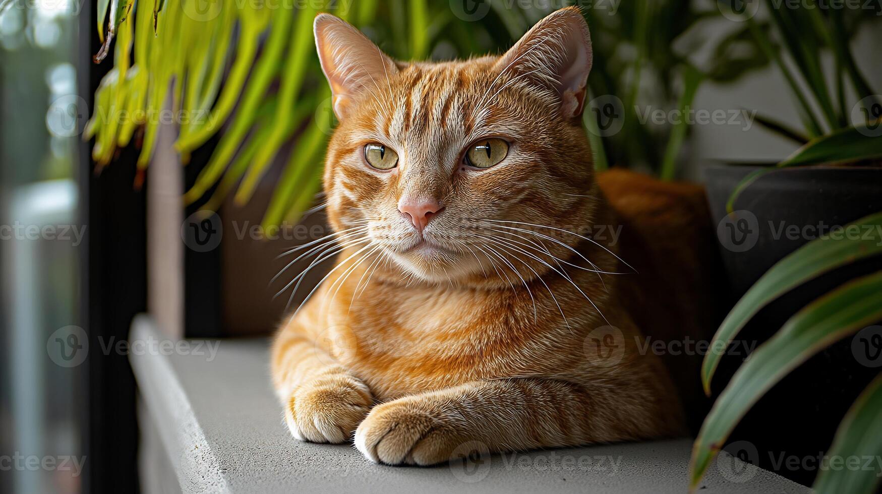 Cat resting on a table photo