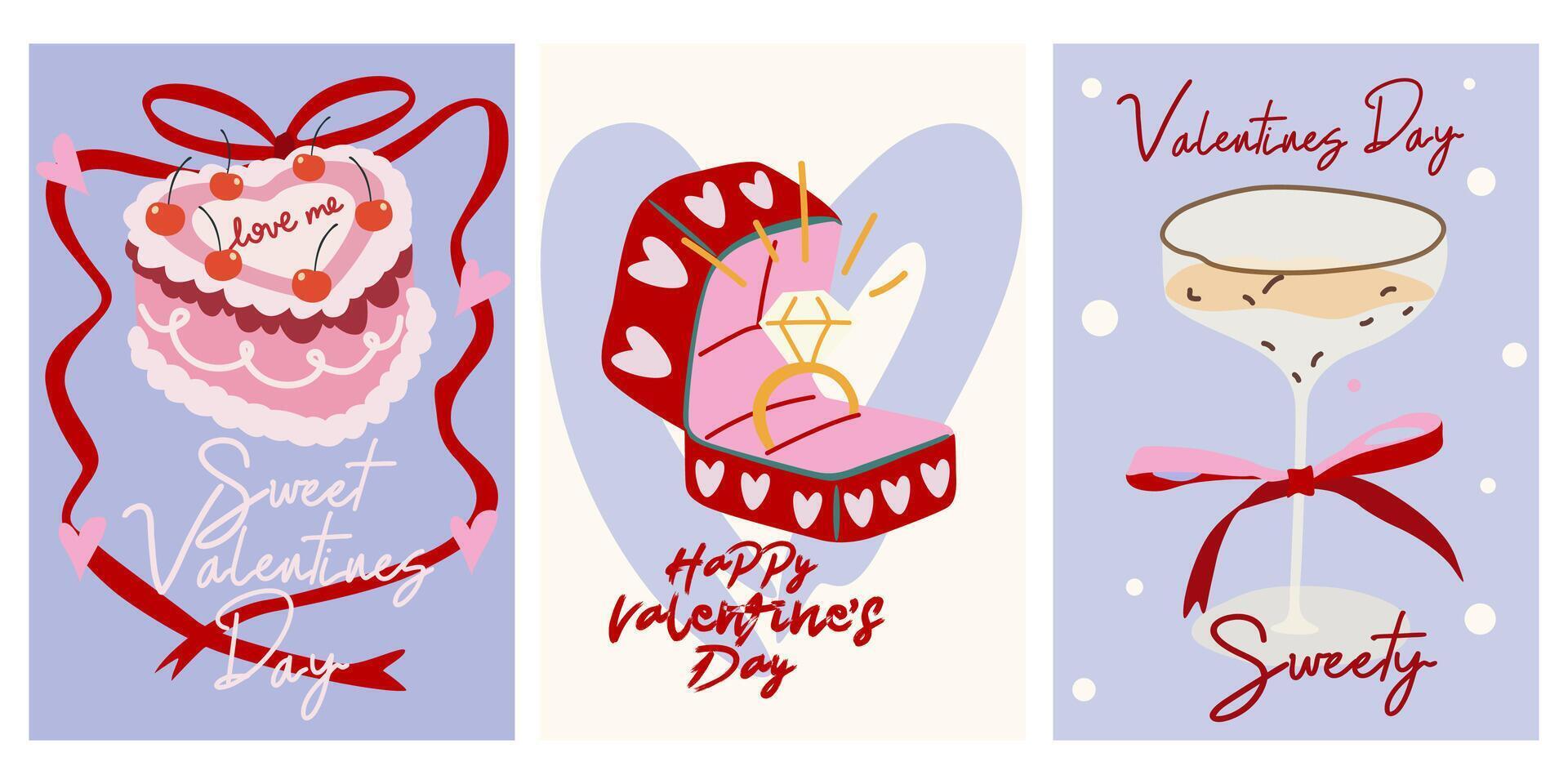 Abstract bright posters for St. Valentine's Day. February 14 vintage banner design concept. Set of Valentine's day greeting cards vector