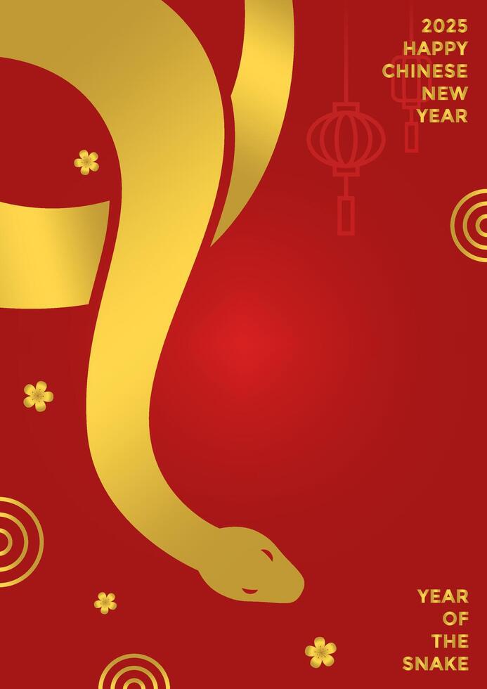 Chinese Lunar New Year poster template with golden snake. Year of the snake simple poster template with copy space vector