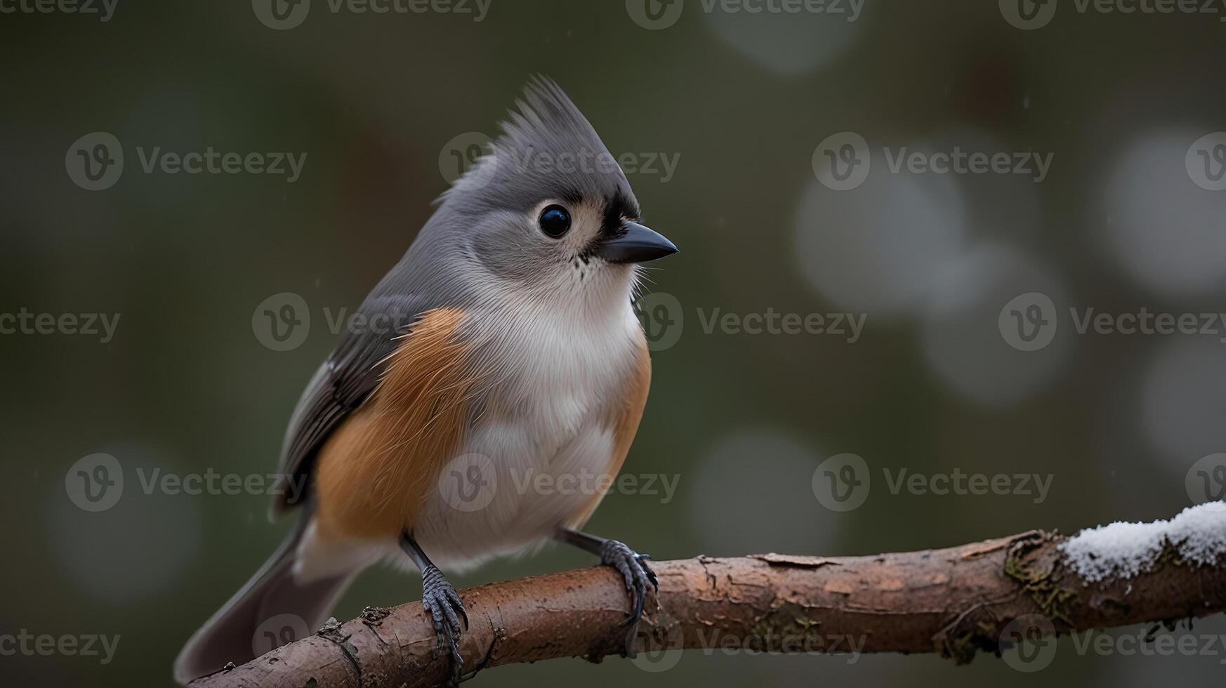 Portrait of a tufted titmouse perched on a tree branch photo